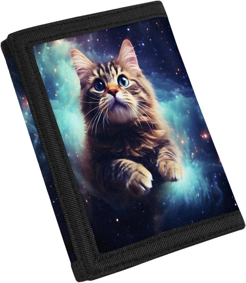 GLUDEAR Kids Boys Girls Novelty Wallet Trifold Youth Wallet Coin Pocket Card Holders Outdoor Money Organizer,Galaxy Brown Cat - Image 2